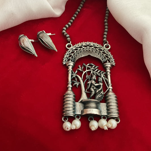 Radha krishna silver plated pendant set