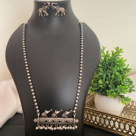 Anokhi silver plated jaipuri elephant long necklace set