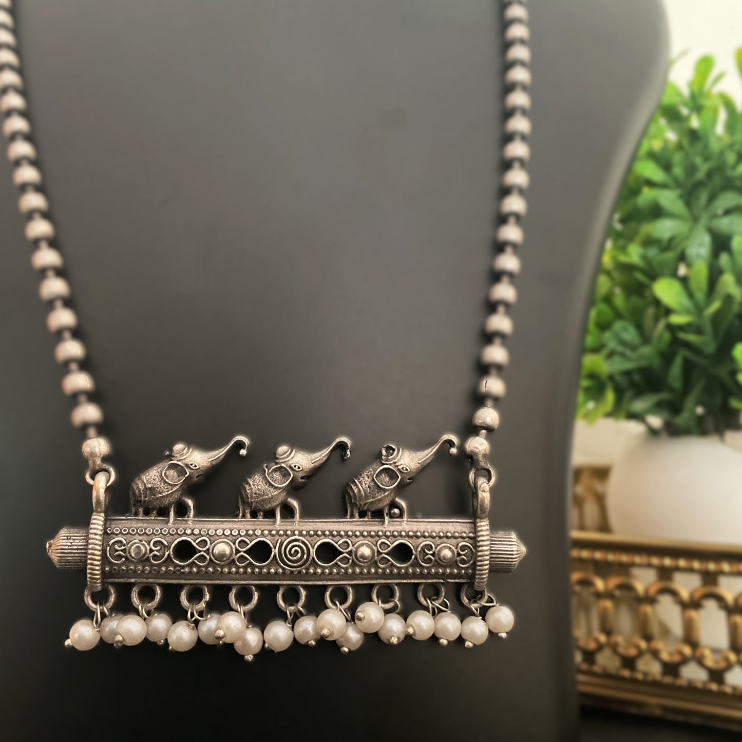 Anokhi silver plated jaipuri elephant long necklace set