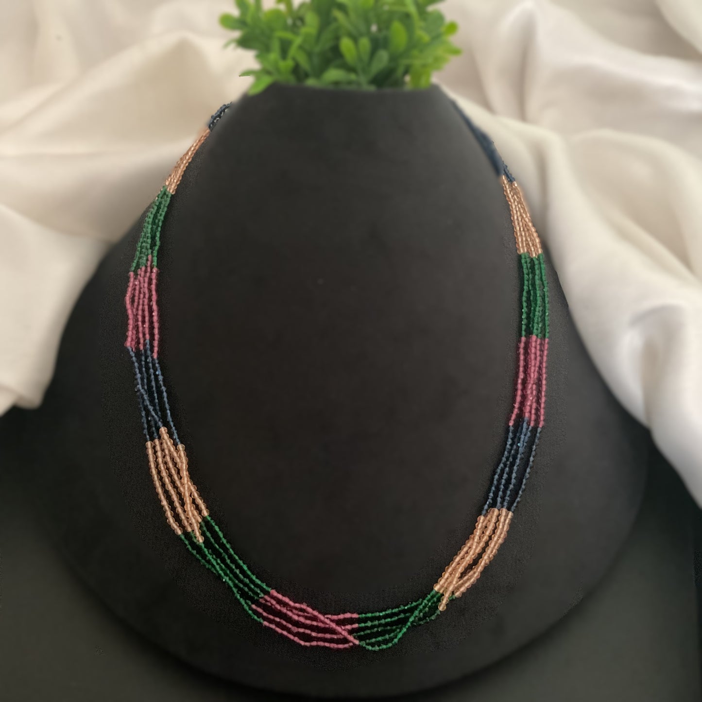 Reina silver micro plated polki pendant with earrings and multi 5 layer hydro mala