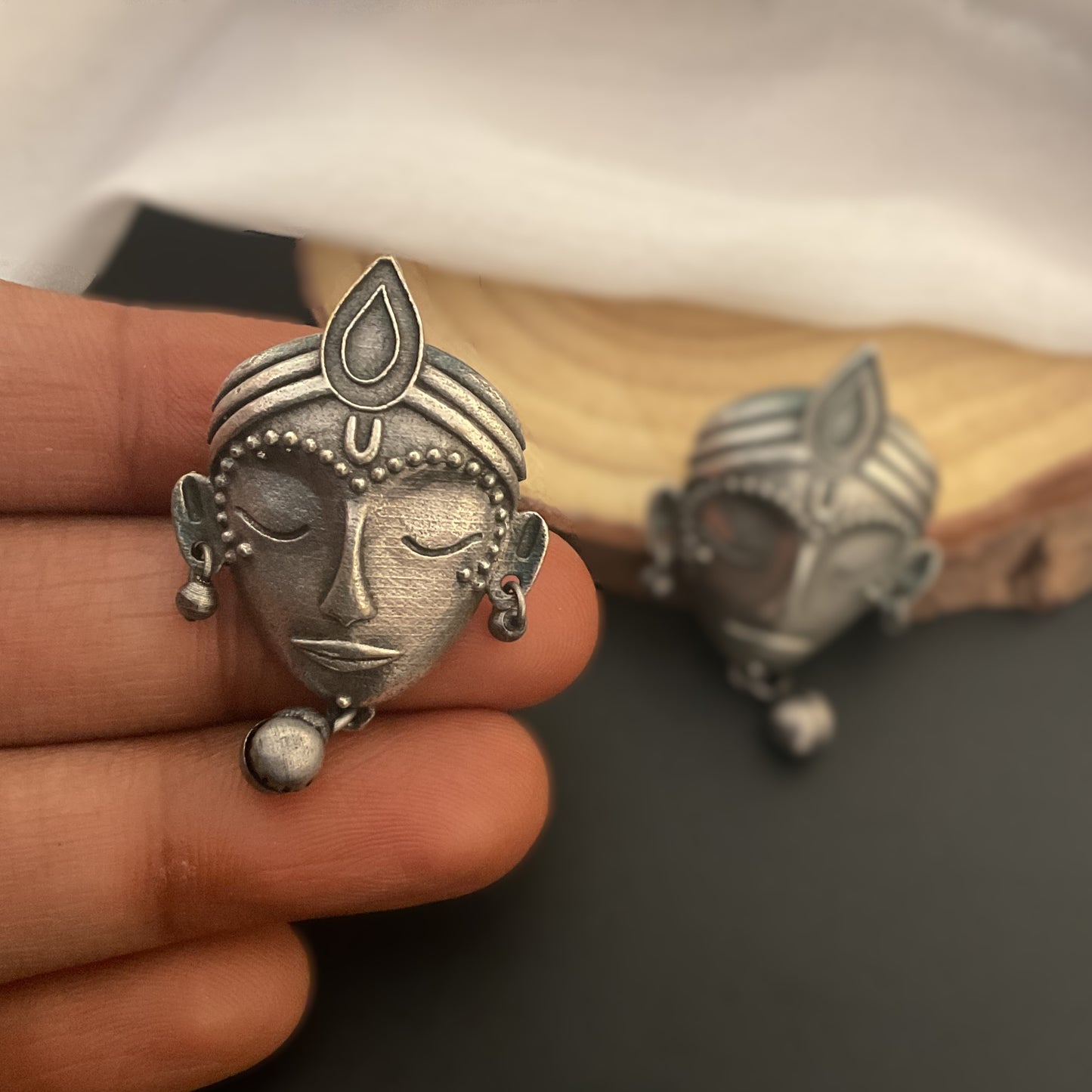 Krishna face ghungroo stud earring