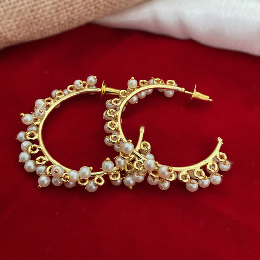 Ditya 18KT Gold Plated Pearl Half Hoop Earrings for Women