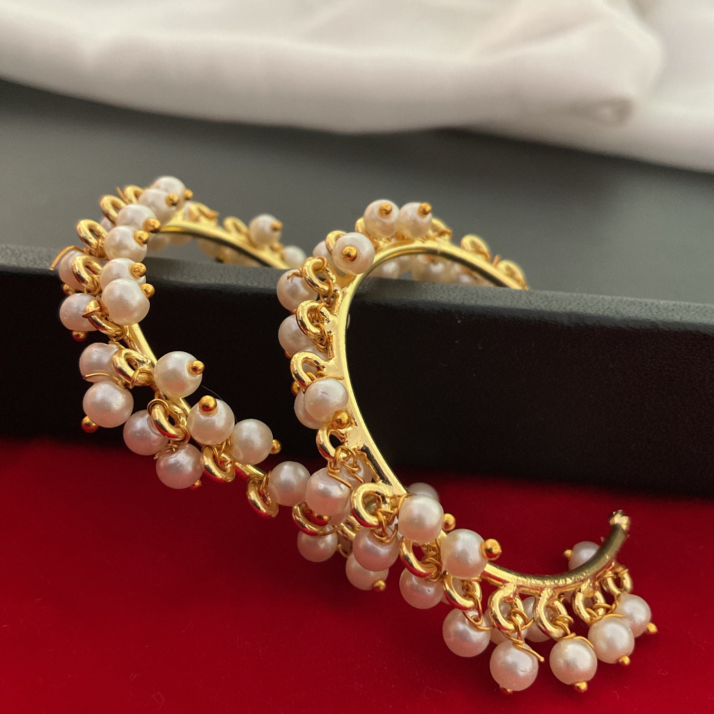 Ditya 18KT Gold Plated Pearl Half Hoop Earrings for Women