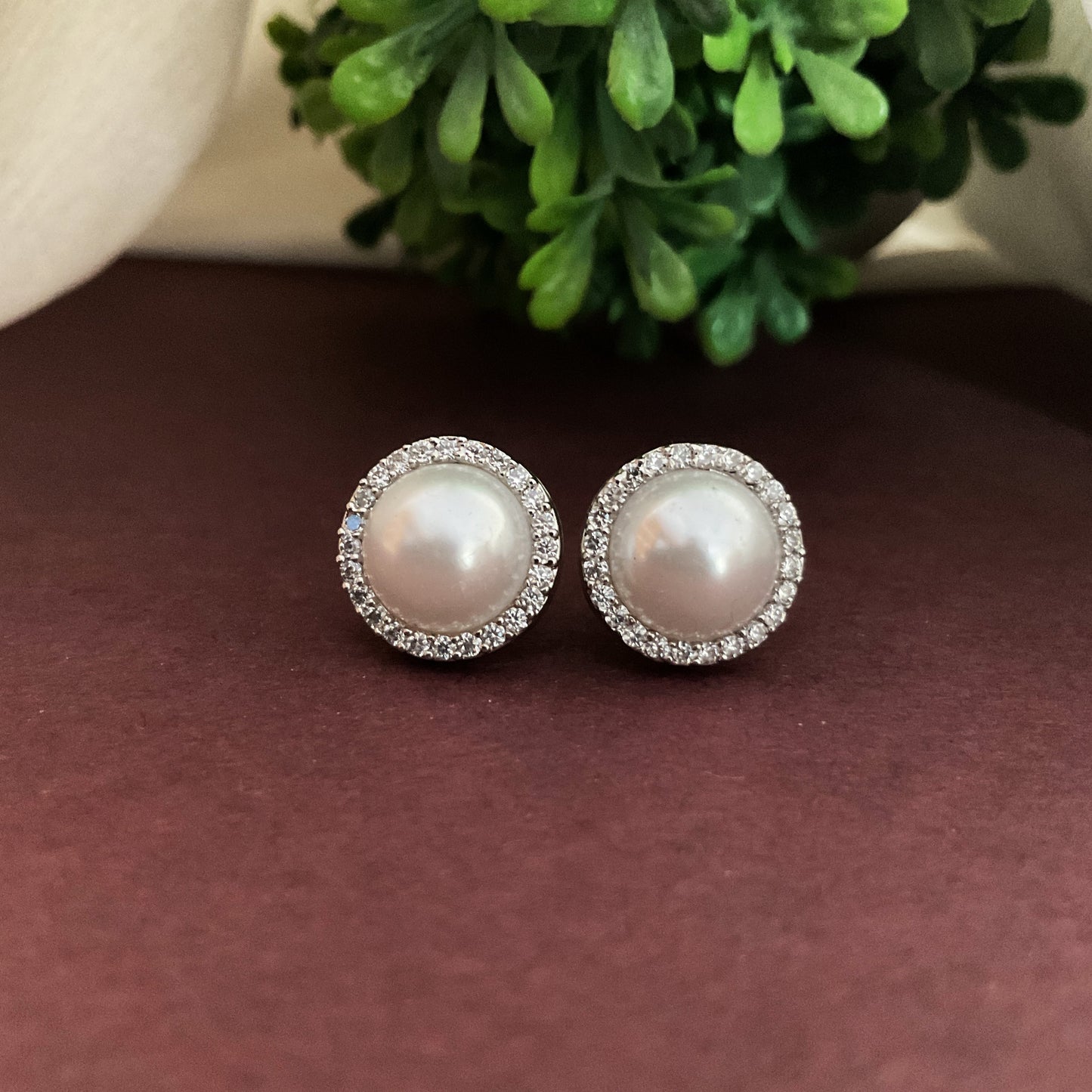 Mohati Jaipur Geetika Pearl AD Silver Plated Stud Earrings for Women