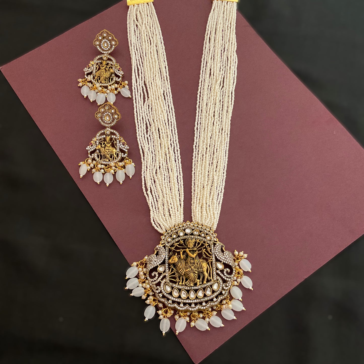 Govinda pearl polki angique gold plated necklace set