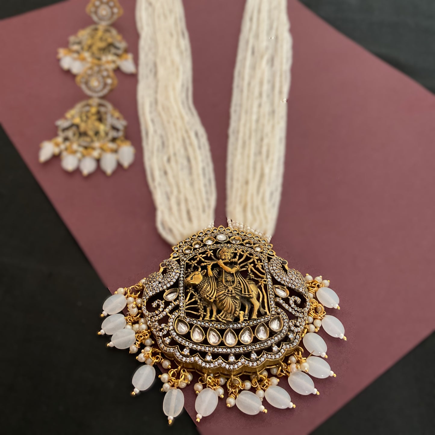 Govinda pearl polki angique gold plated necklace set
