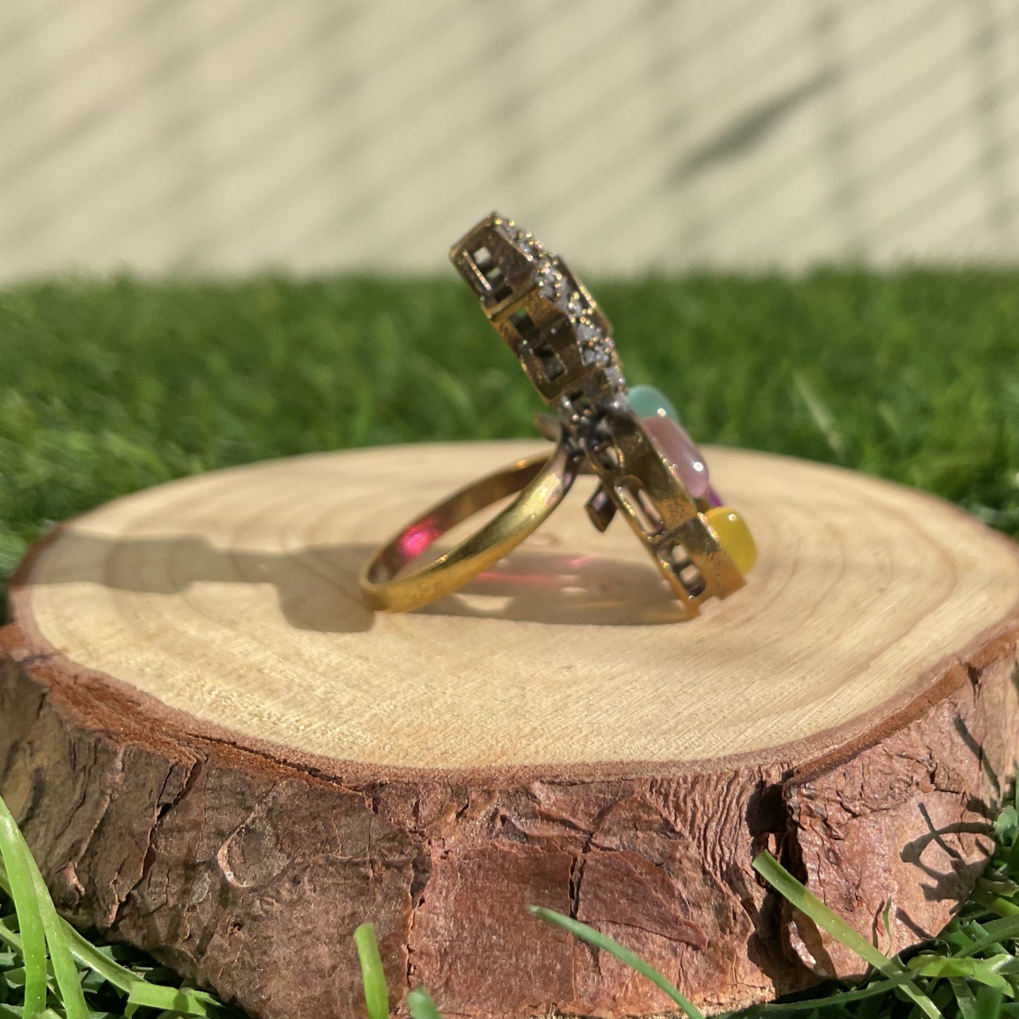 Yashaswi apala microplated multicolour navratna star finger ring for women