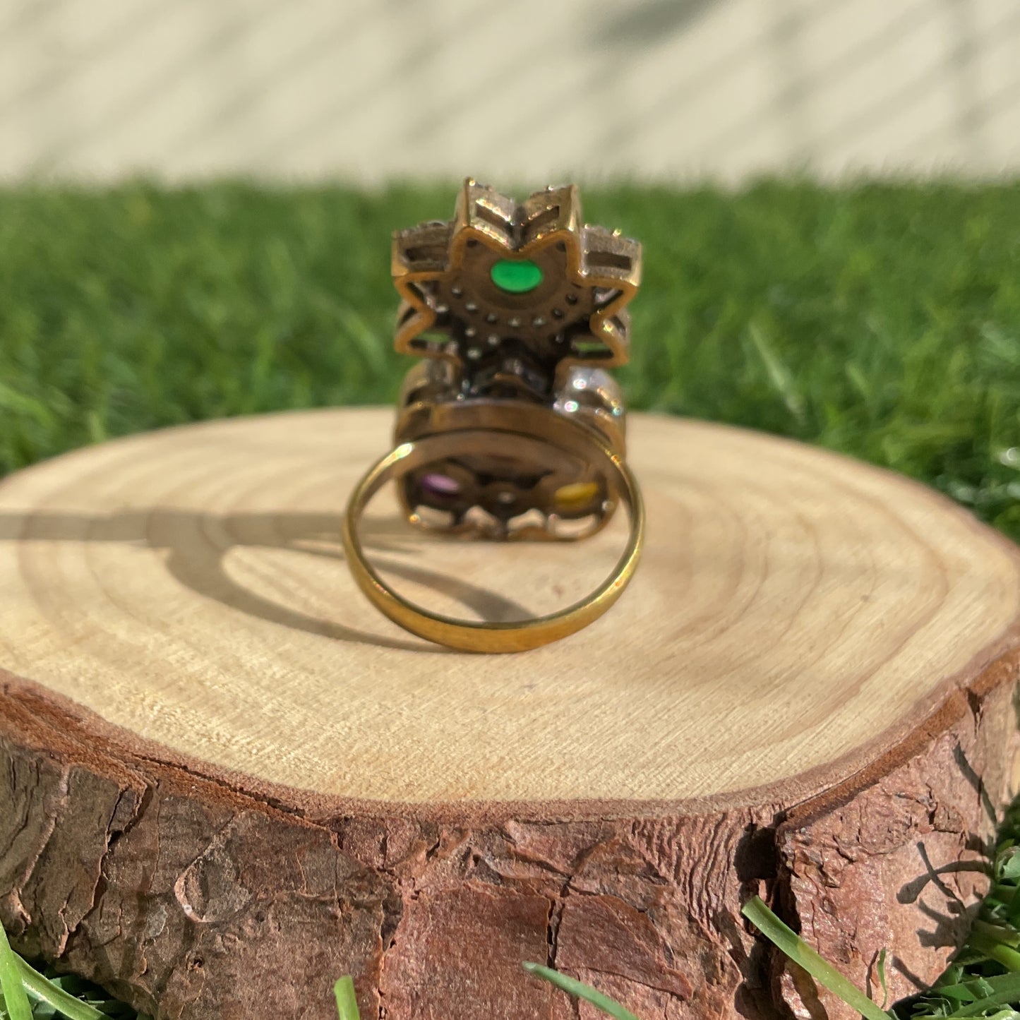 Yashaswi apala microplated multicolour navratna star finger ring for women