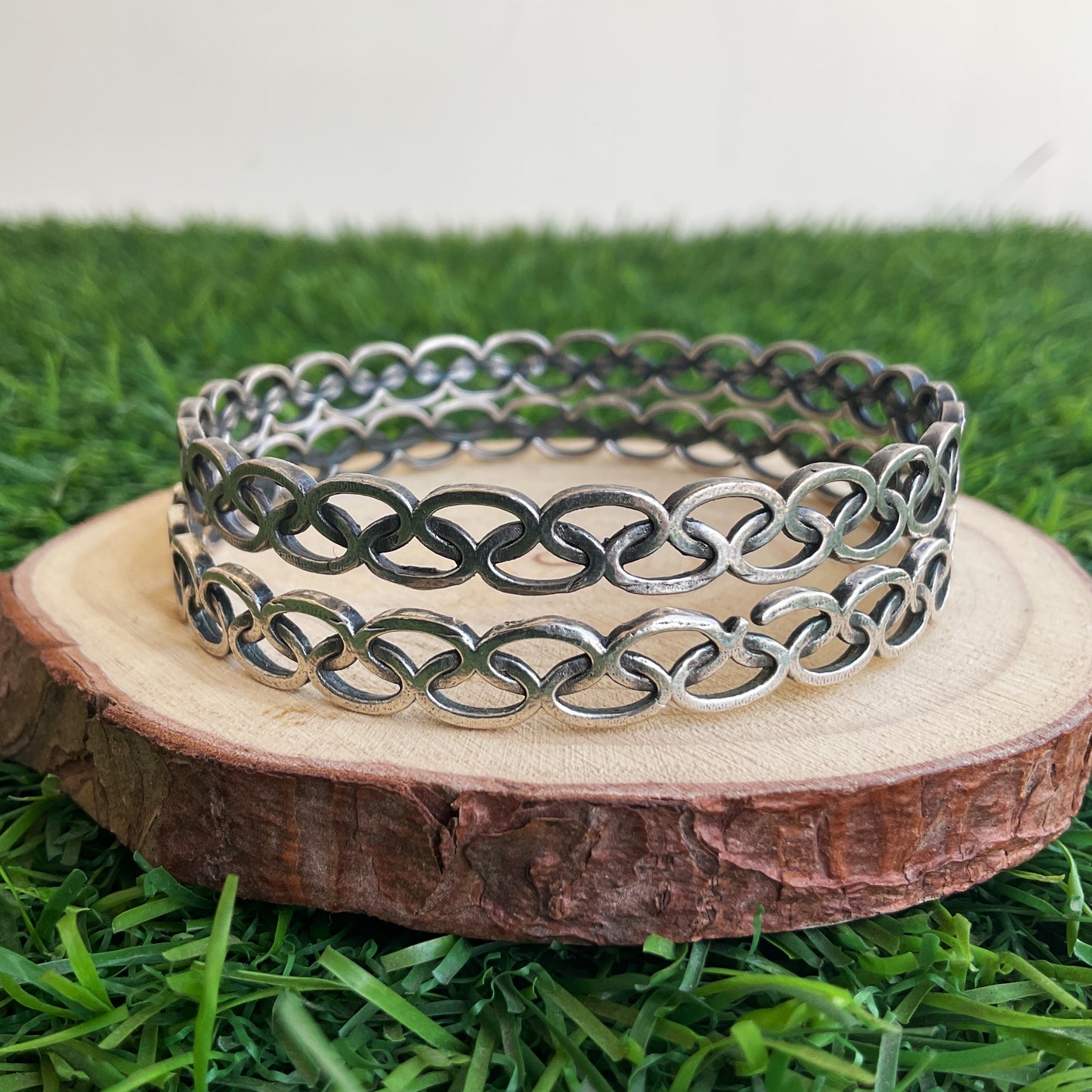 Bhini silver plated chain pair of  bangles ( set of 2)