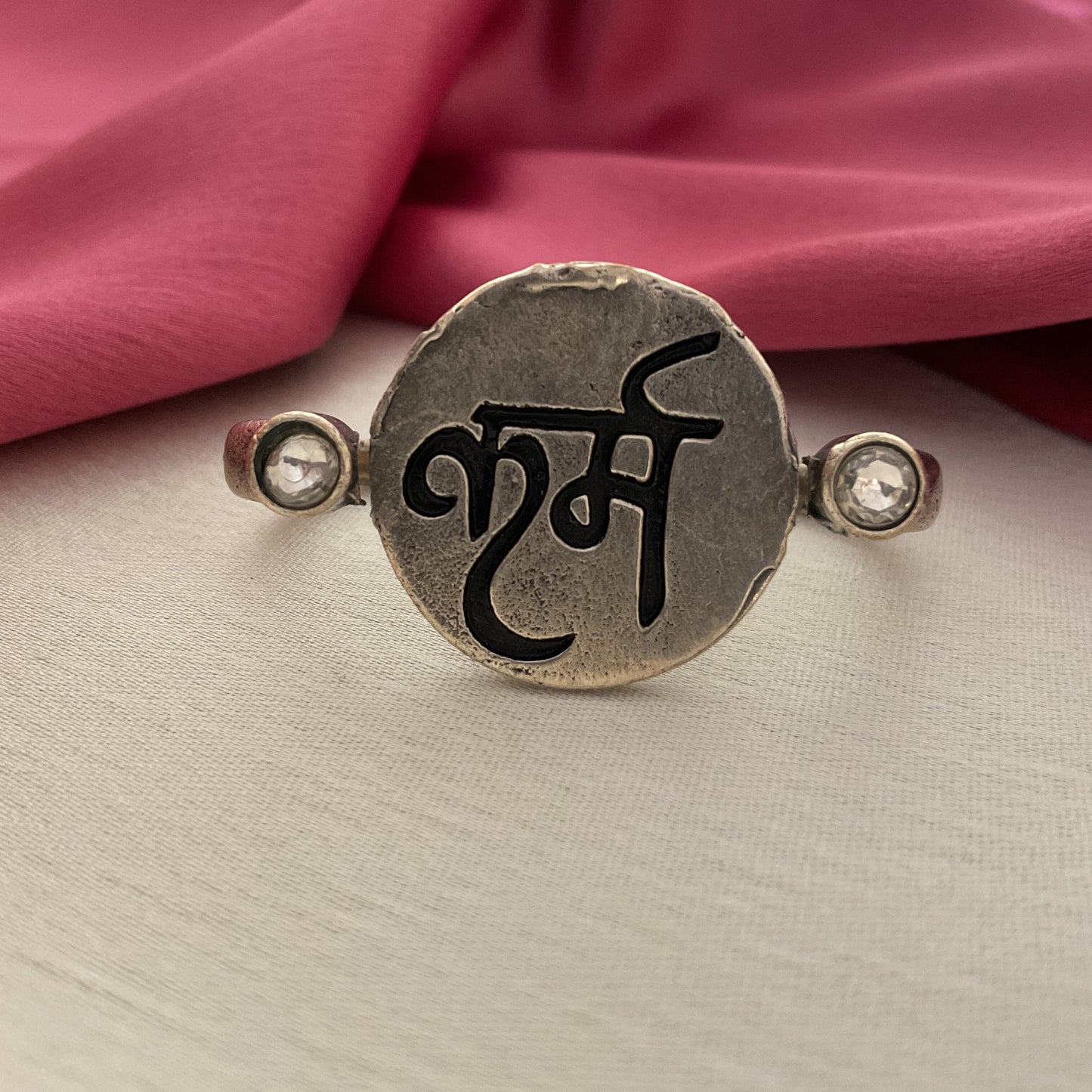 Karma silver plated two finger ring