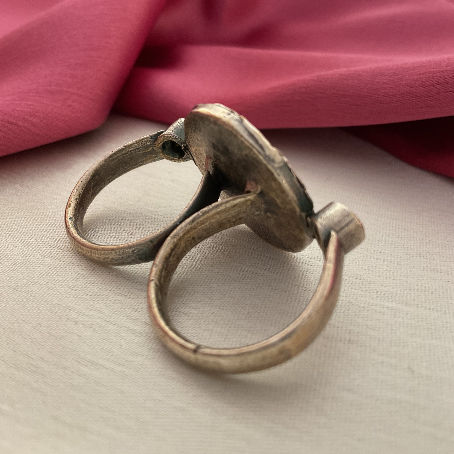 Karma silver plated two finger ring