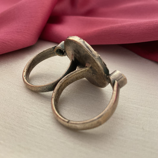 Karma silver plated two finger ring
