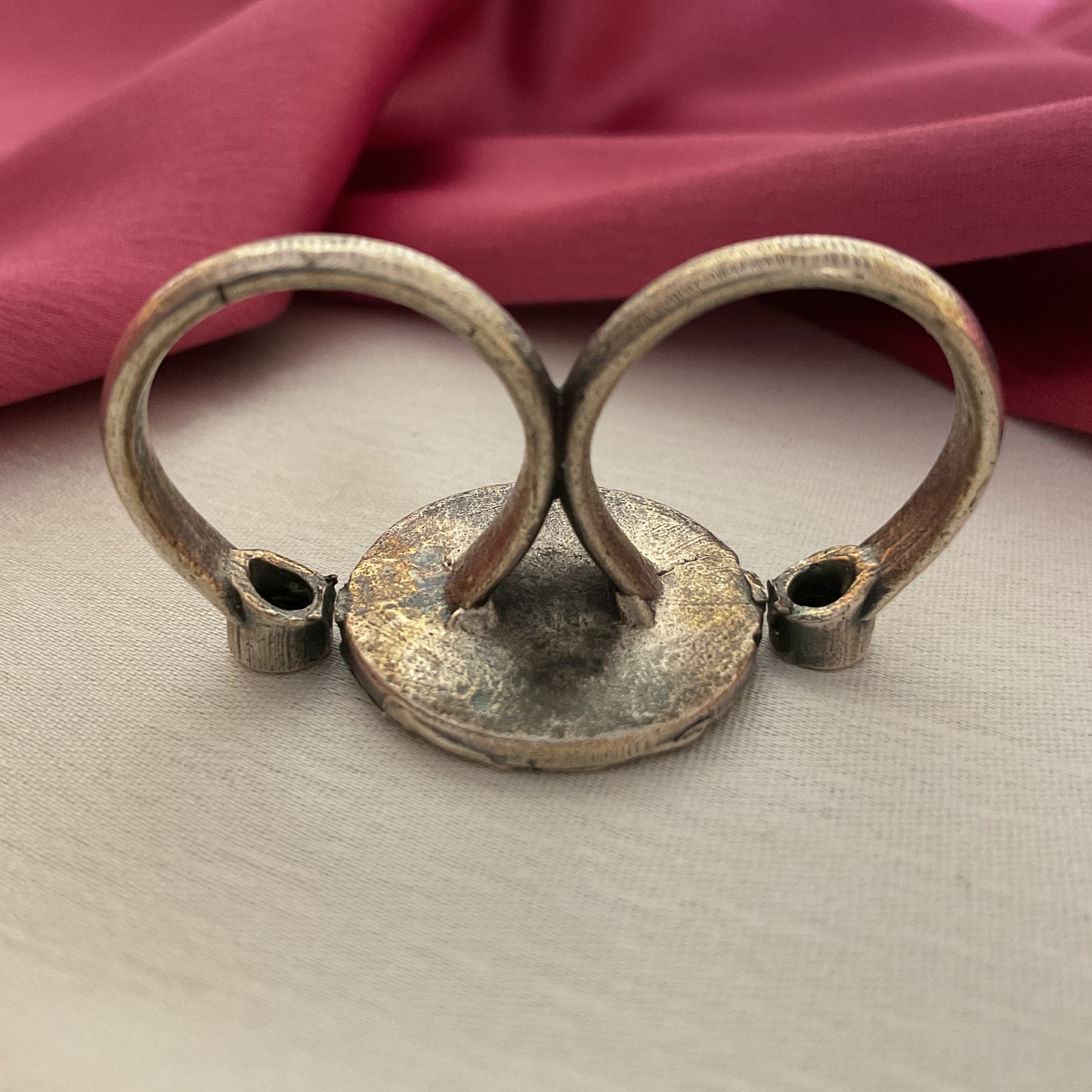 Karma silver plated two finger ring