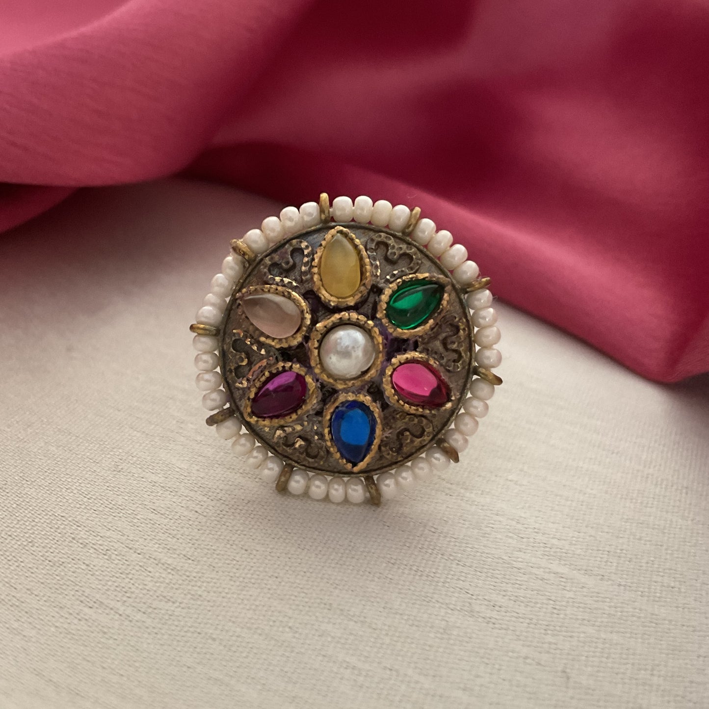 paavani multicolour apala polish round finger ring for women