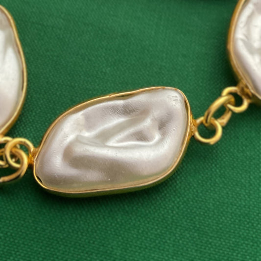 Indie gold plated baroque pearl chain bracelet