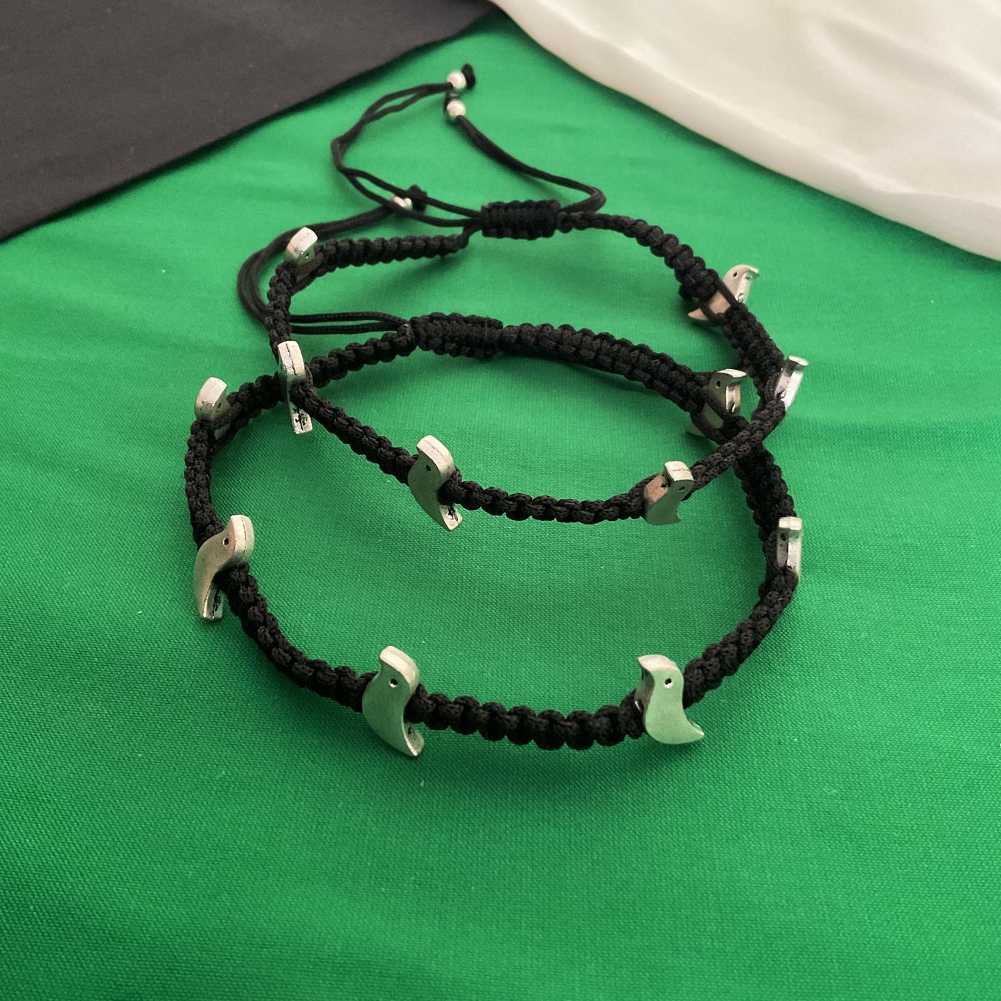 Bird silver plated macrame adjustable pair of anklet (set of 2)