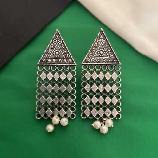 Ekisha silver plated long jaali handmade earrings