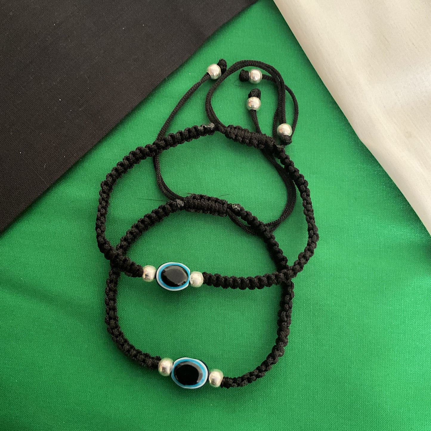 Evil eye macrame adjustable pair of anklet (set of 2)