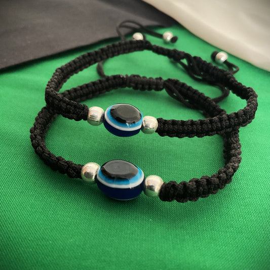 Evil eye macrame adjustable pair of anklet (set of 2)