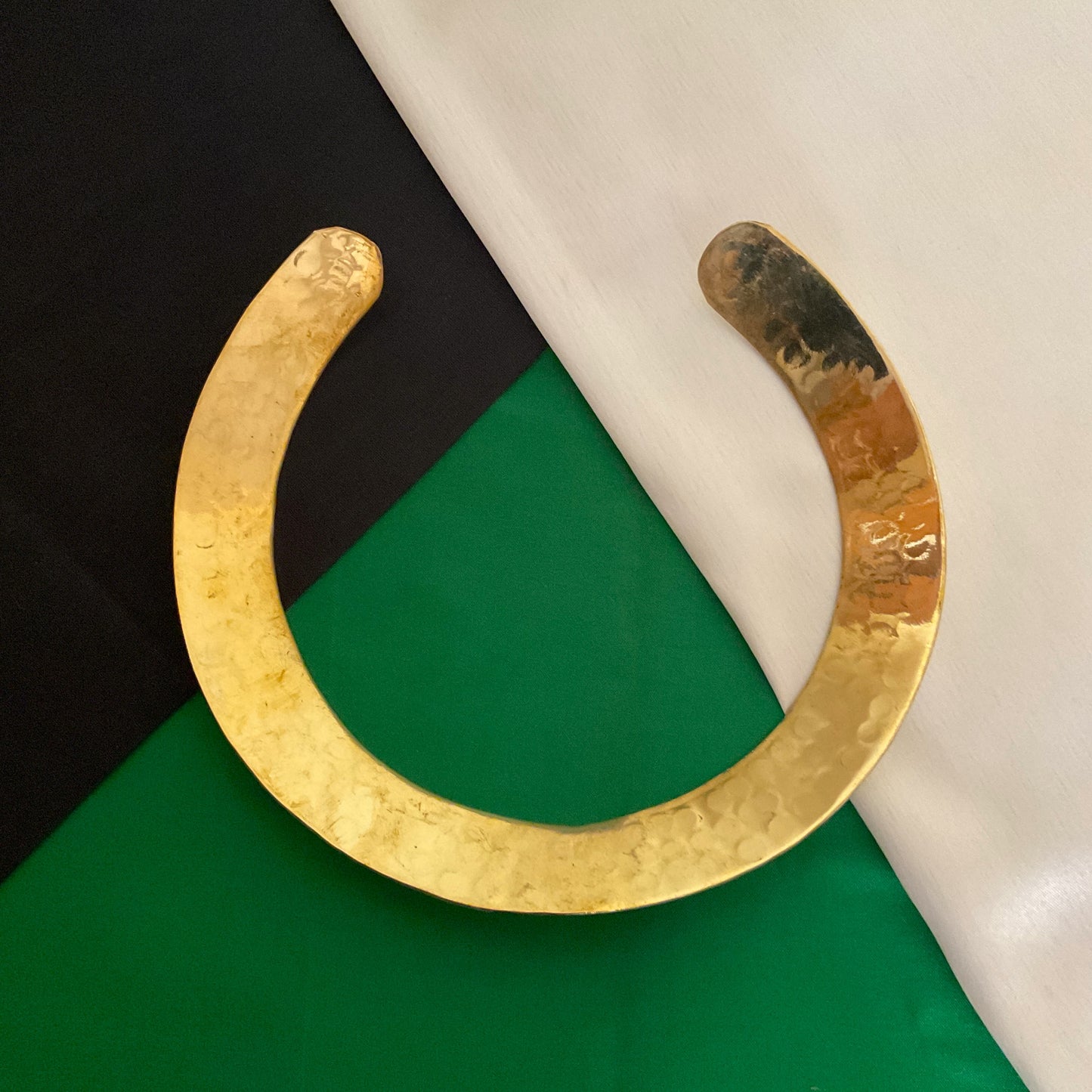 Vrinda hammered brass plated broad hasuli necklace for women