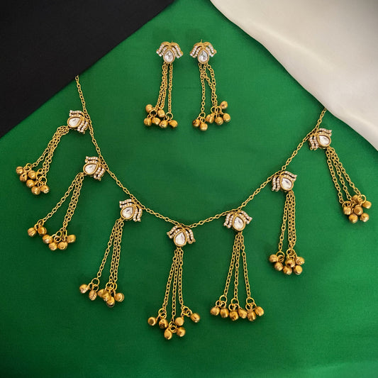 Gomathy apala polish moissanite ghungroo chain necklace set