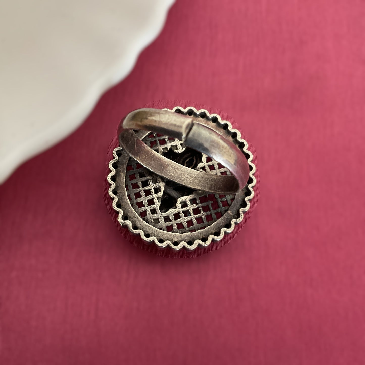 Upasana krisna jali oval silver plated finger ring for women