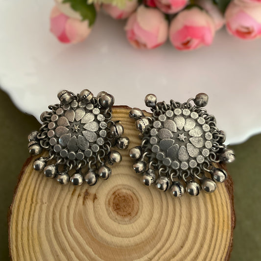 Chankra circular ghungroo silver plated stud earring for women