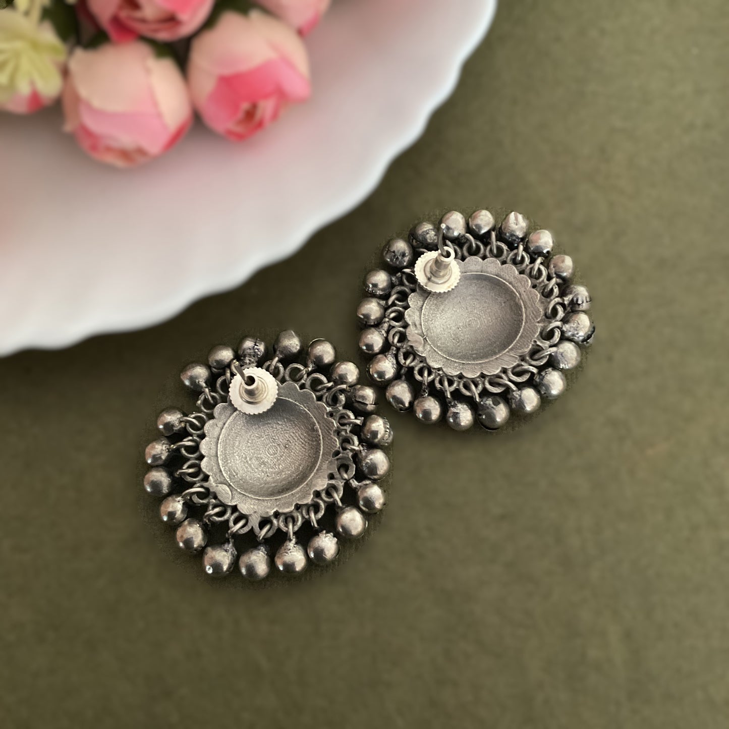 Chankra circular ghungroo silver plated stud earring for women