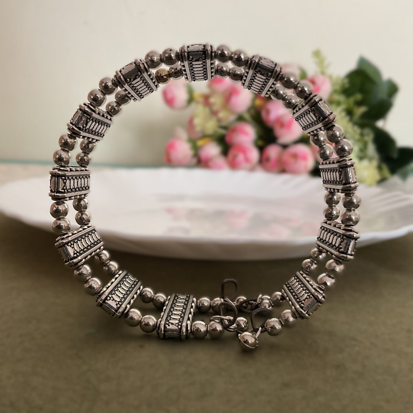 Kishvi antique Silver Oxidized Adjustable kada