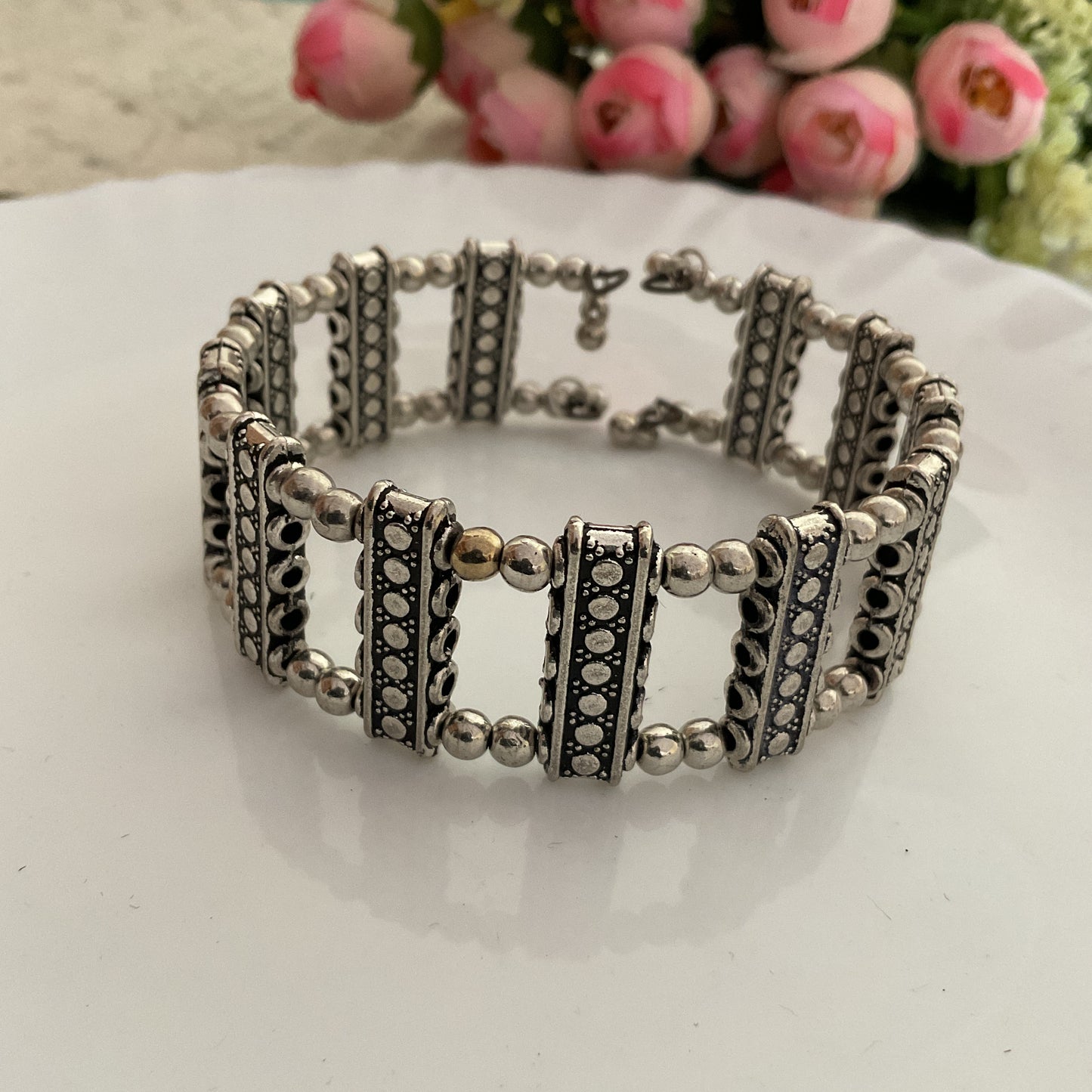 Kishvi antique Silver Oxidised Adjustable Bracelet