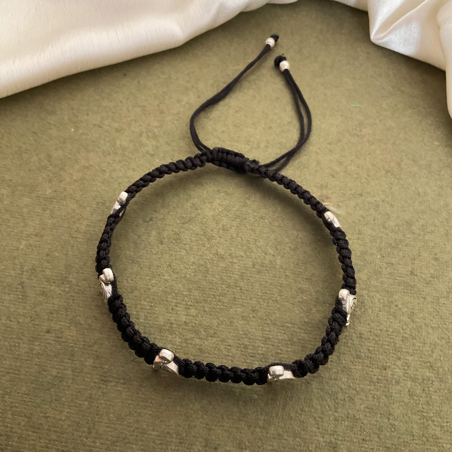 Flamingo silver plated macrame adjustable anklet