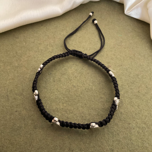 Flamingo silver plated macrame adjustable anklet