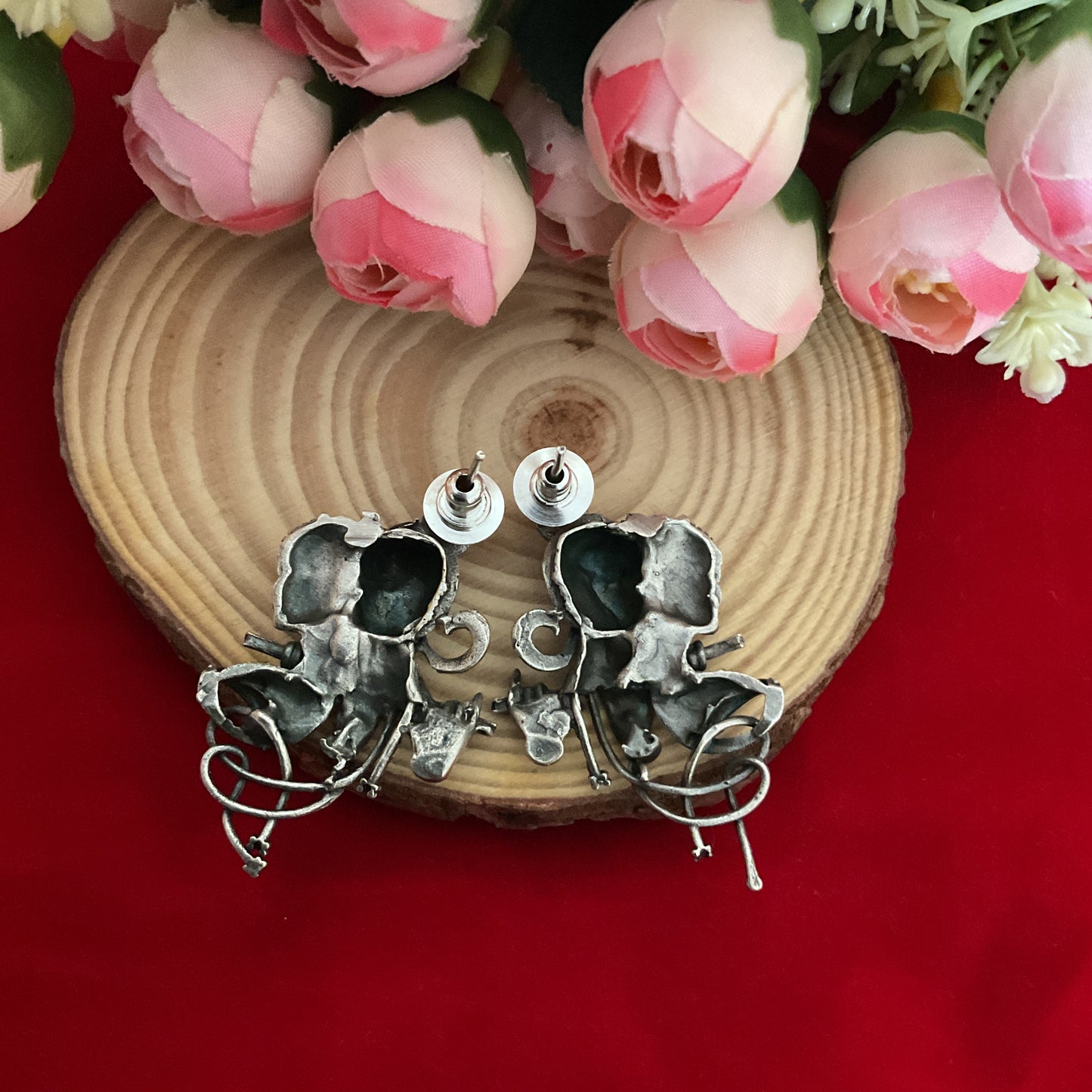 Radhamohan silver plated stud earrings