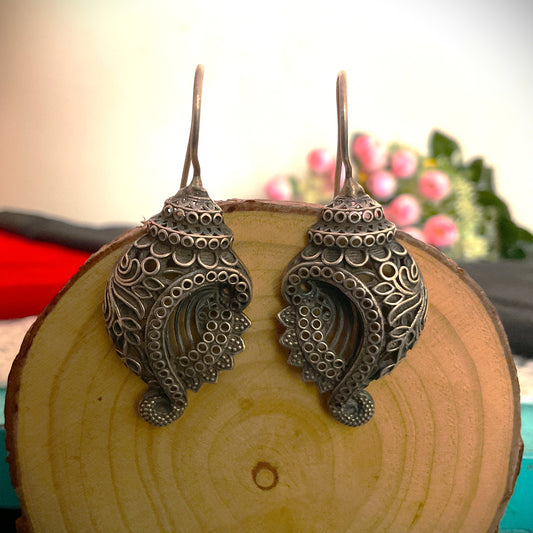Shankh hook silver plated earrings