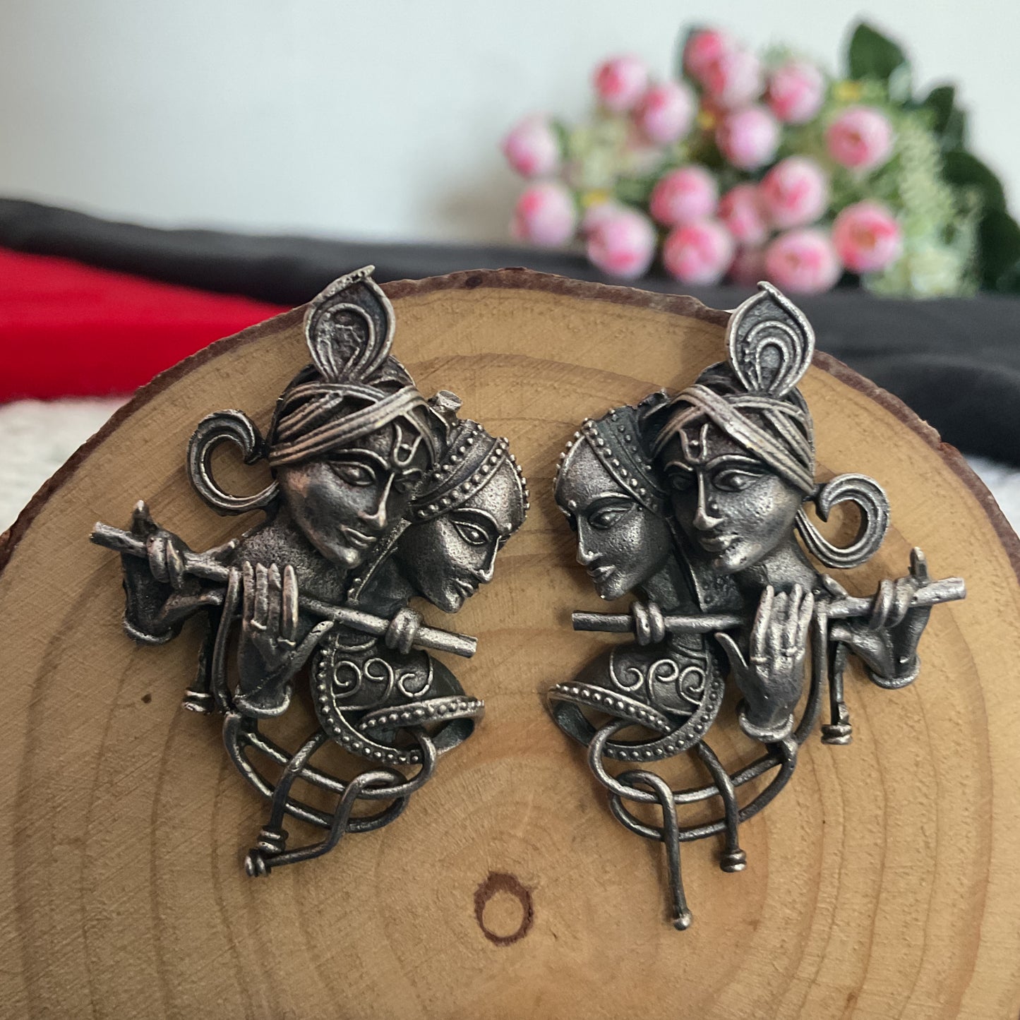 Radhamohan silver plated stud earrings