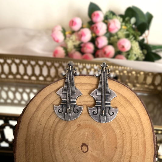 Monisha violin silver plated stud earring