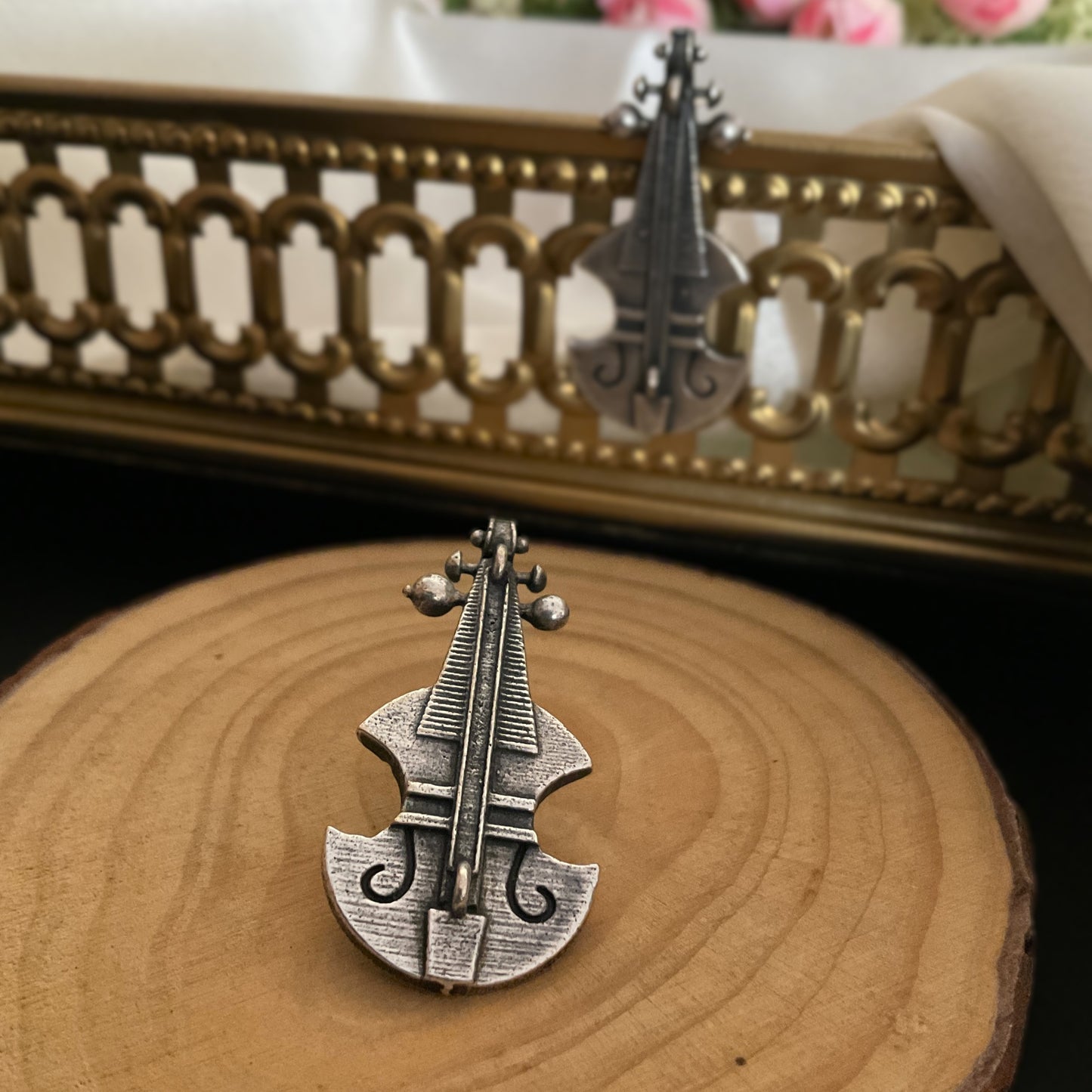 Monisha violin silver plated stud earring