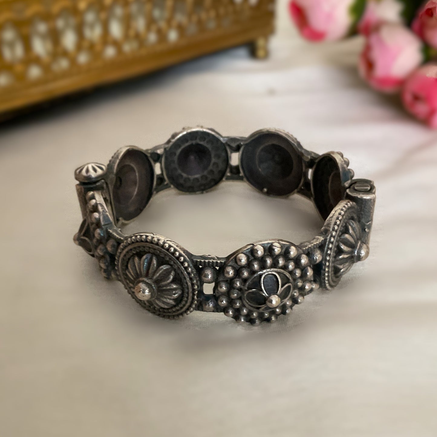 Suman silver plated flower openable kada (single)