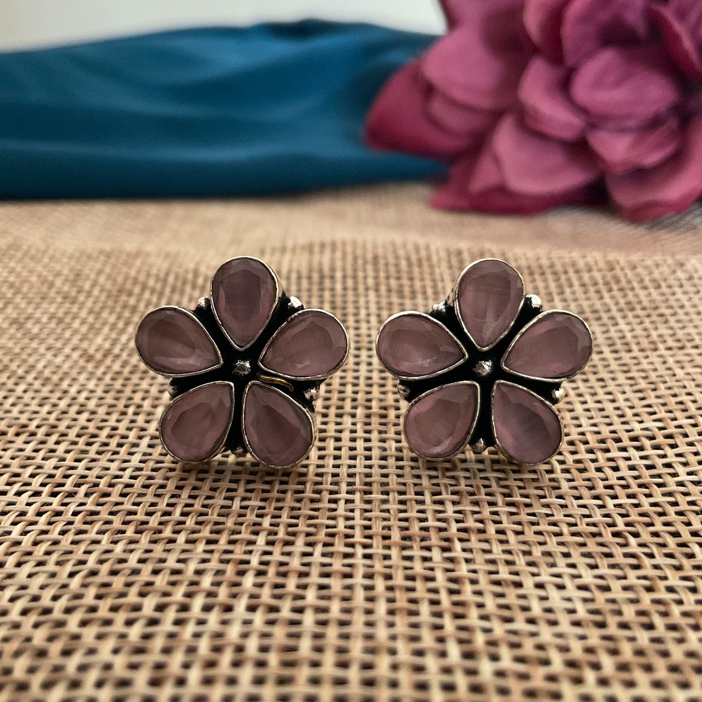 Aster flower silver plated studs