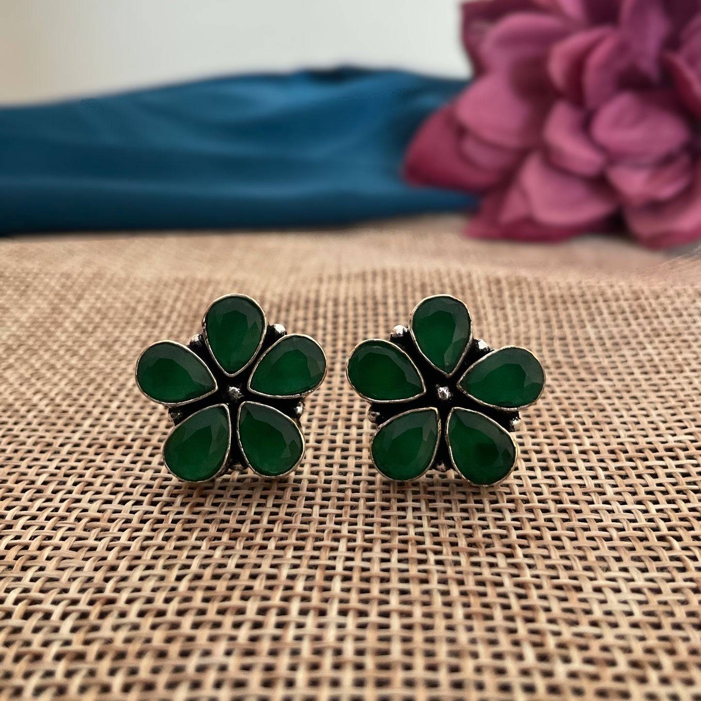 Aster flower silver plated studs