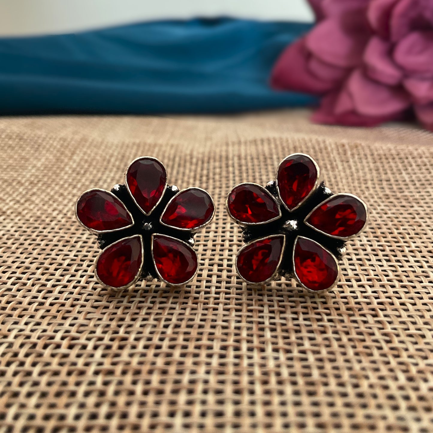 Aster flower silver plated studs