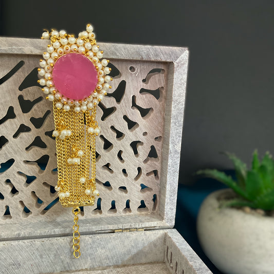 Margot pink raw stone brass gold plated chain bracelet