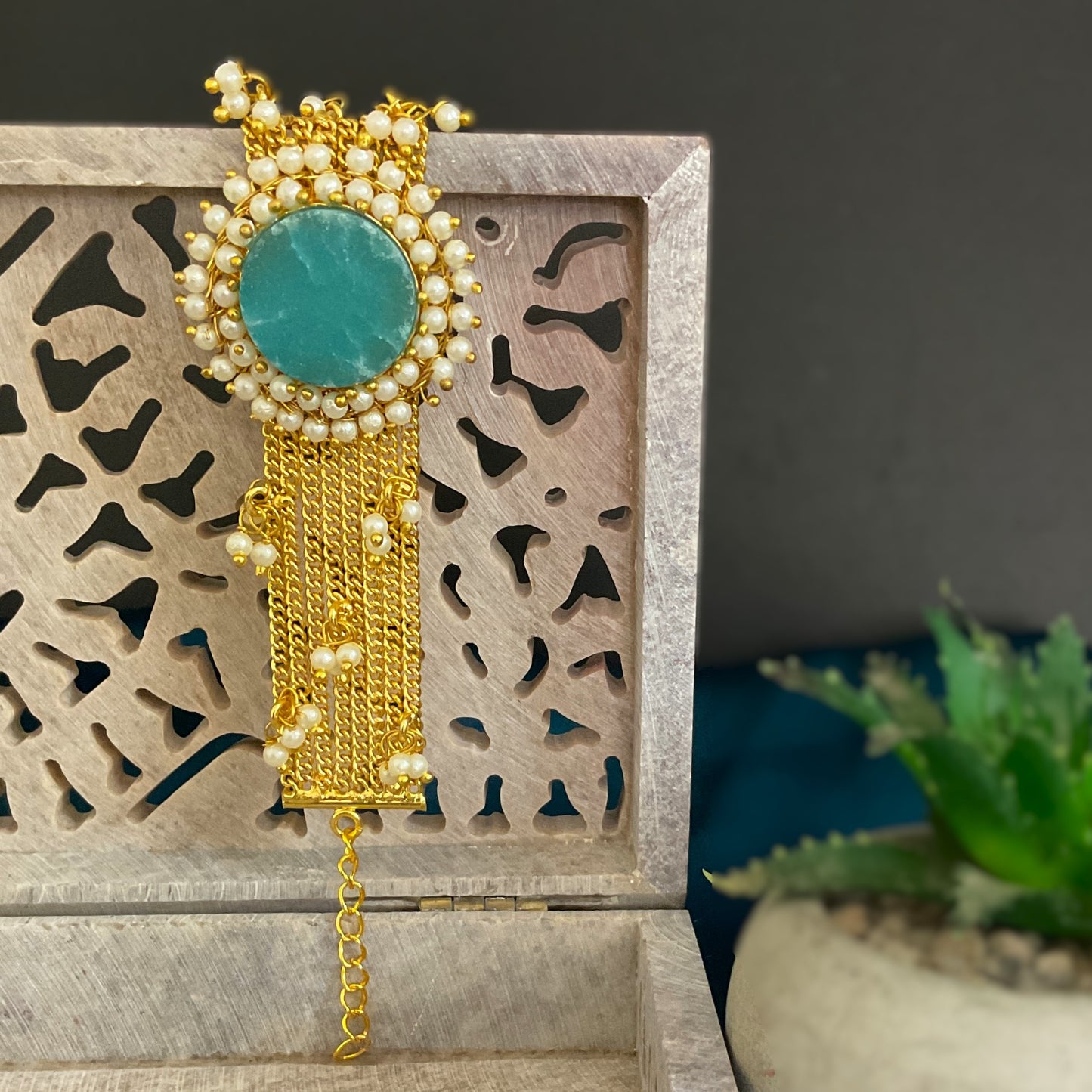 Margot pink raw stone brass gold plated chain bracelet