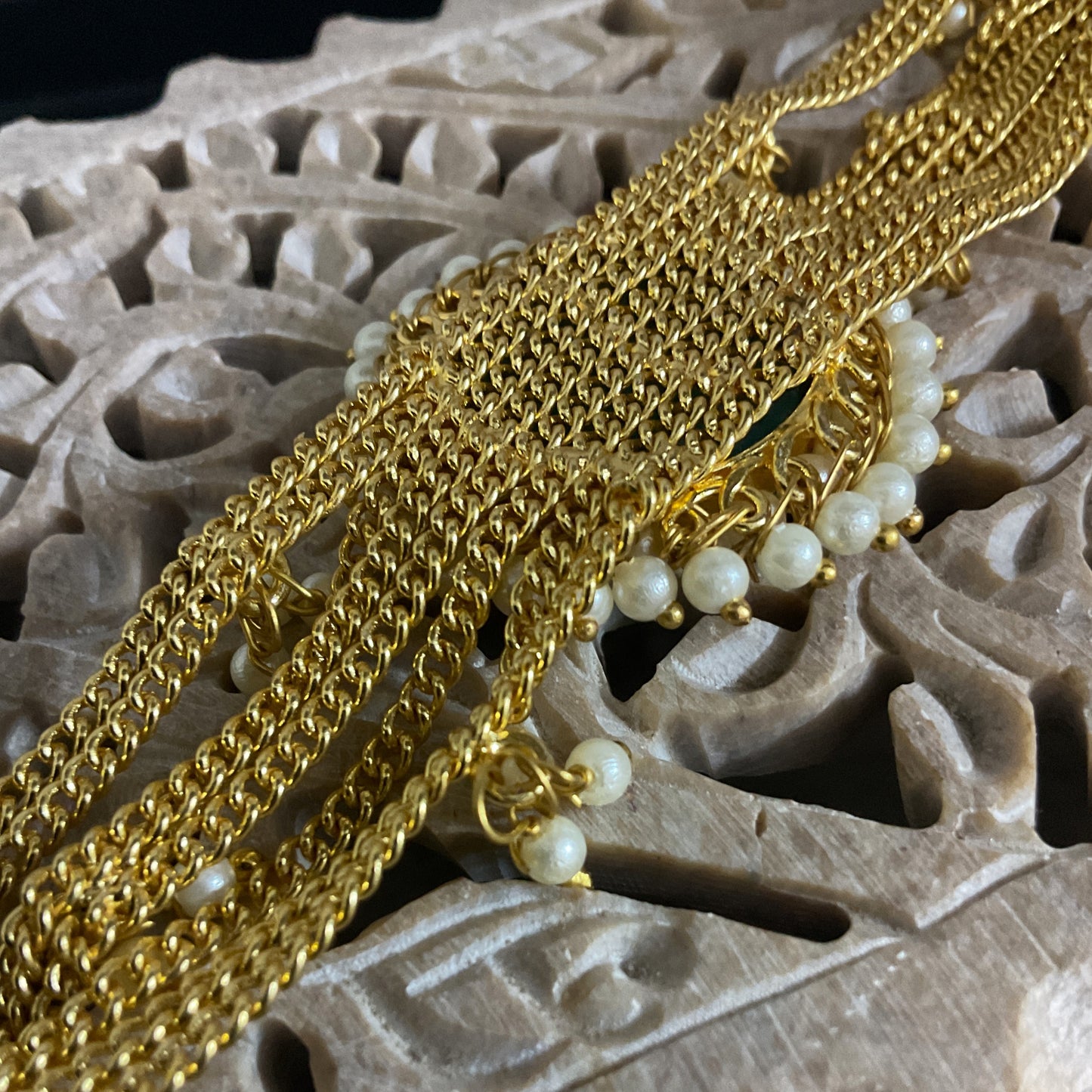 Margot pink raw stone brass gold plated chain bracelet