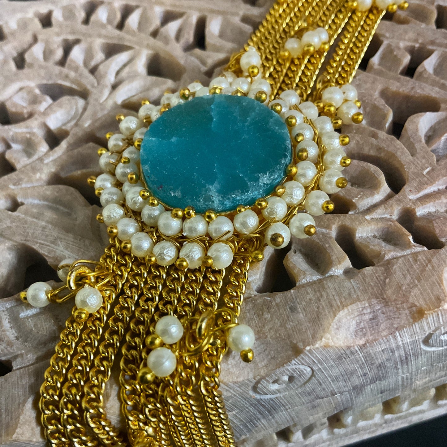 Margot pink raw stone brass gold plated chain bracelet