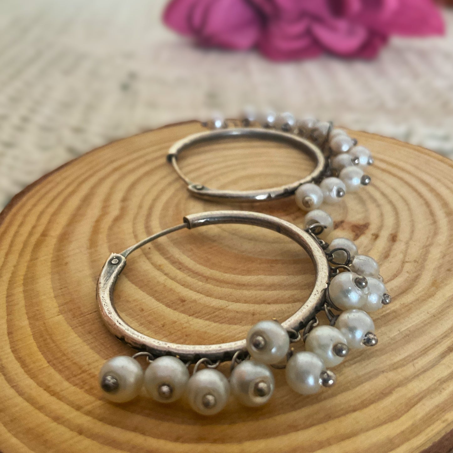 Vidhi silver plated pearl hoops