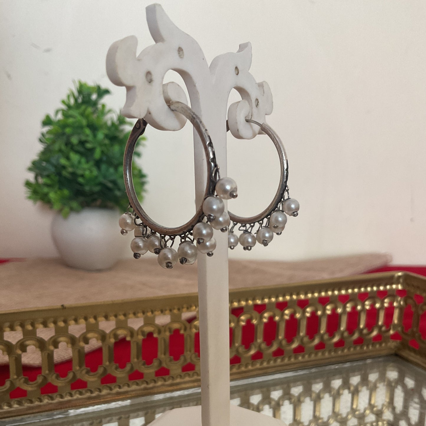 Vidhi silver plated pearl hoops