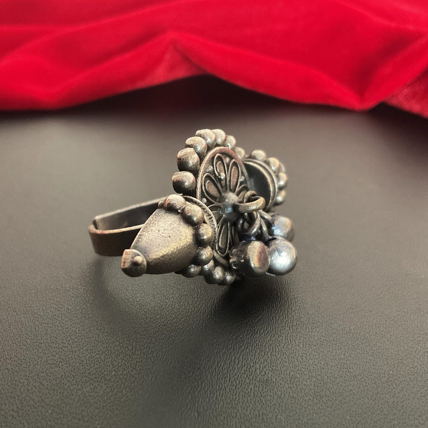 Konkana silver plated ghungroo adjustable ring for women