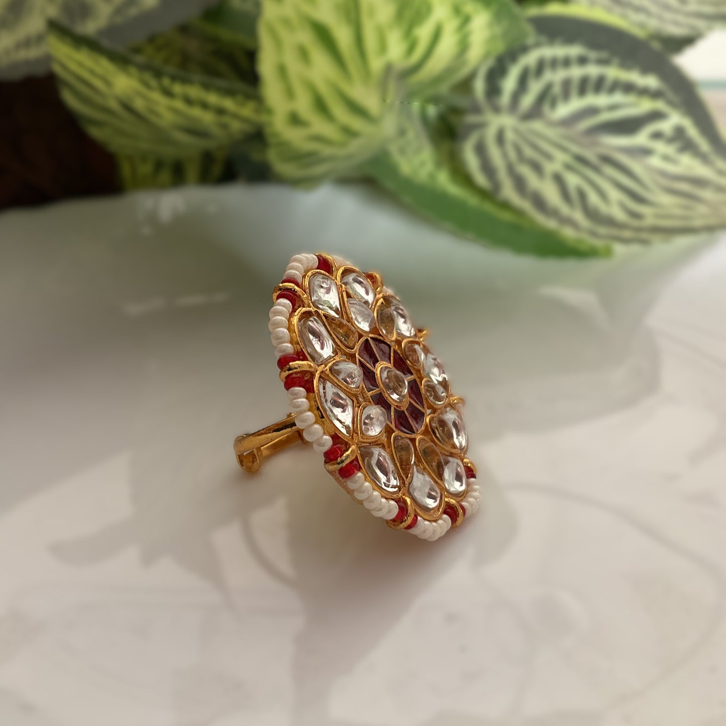 Rajeshwari red gold kundan finger ring