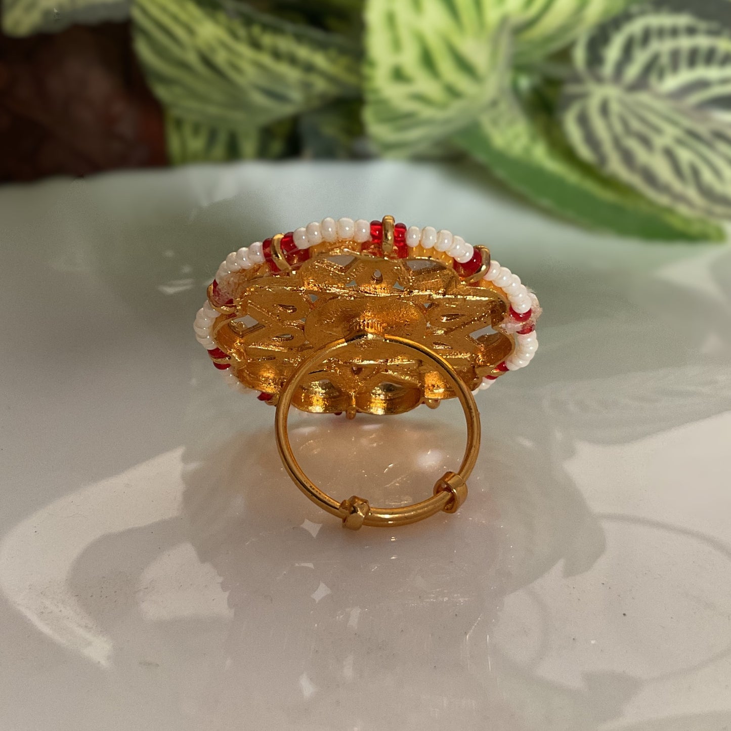 Rajeshwari red gold kundan finger ring